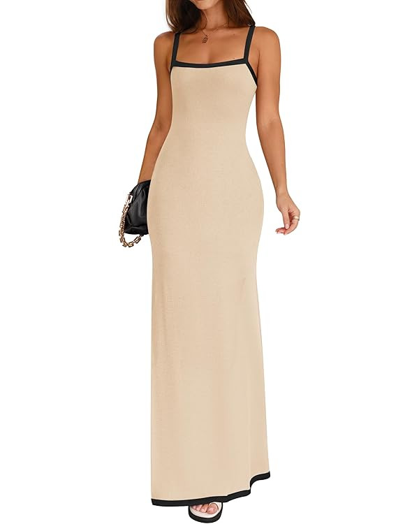 ZESICA Women's Summer Spaghetti Straps Maxi Dress 2024 Sleeveless Square Neck Lightweight Long Be... | Amazon (US)