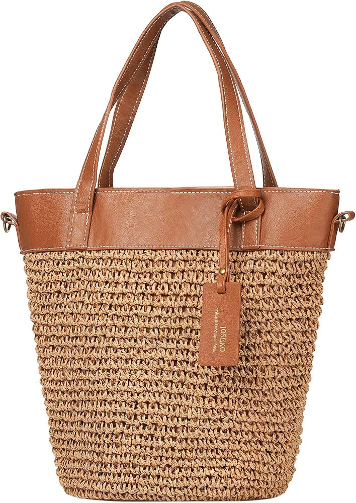 JOSEKO Straw Handbag for Women, Weaving Shoulder Bag Outdoor Casual Cross Body Bag Top Handle Sat... | Amazon (US)