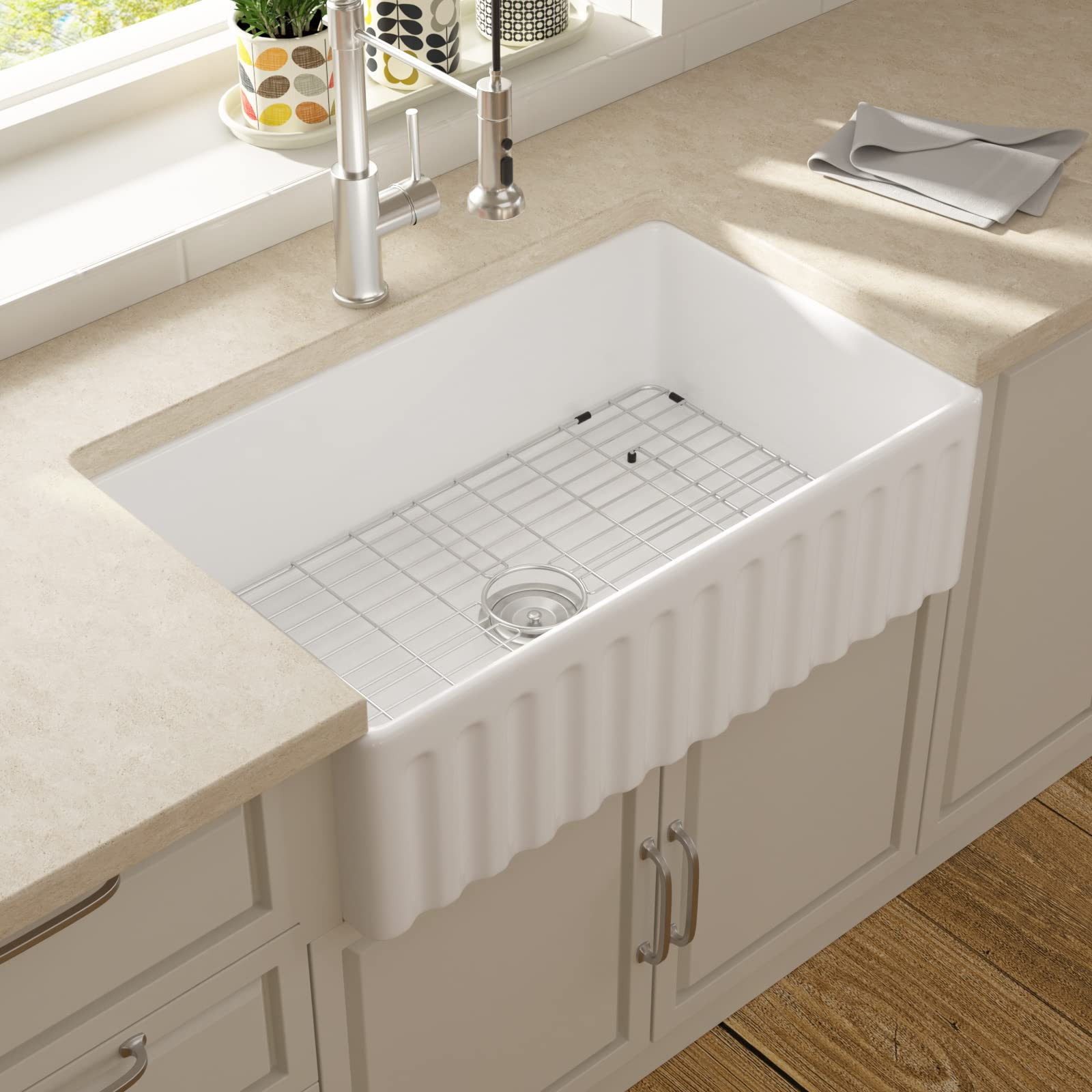 36 Inch White Farmhouse Sink - Lordear 36 Inch White Farmhouse Kitchen Sinks Apron Front Fireclay... | Amazon (US)