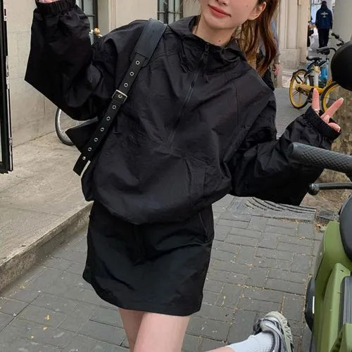 monroll - Half-Zip Plain Overhead Jacket / Mini Skirt | YesStyle Global