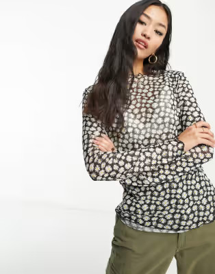 Pieces - Rachel - Top van mesh met lange mouwen in zwart | ASOS (Global)