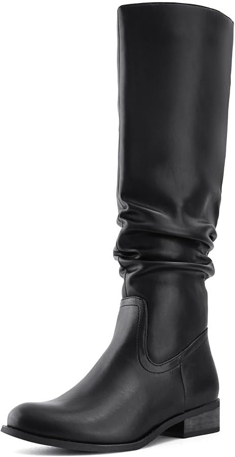 Shoe'N Tale Women's Knee High Boots Flat Low Heel Slouch Pointed Toe Winter Shoes with Side Zippe... | Amazon (US)