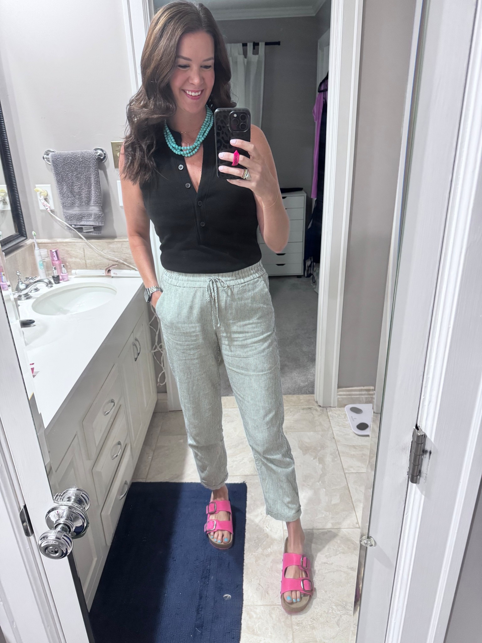 Wearing these sandals and necklace on repeat! Pants are TTS, wearing a 6 Tall 🩷 

#LTKWorkwear #LTKSummerEdit #LTKStyleTip