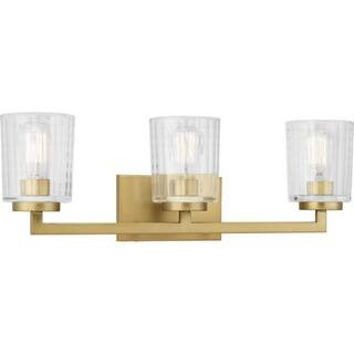 Home Decorators Collection Westlyn 3-Light Brushed Brass Vanity Light with Clear Optic Glass Shad... | The Home Depot