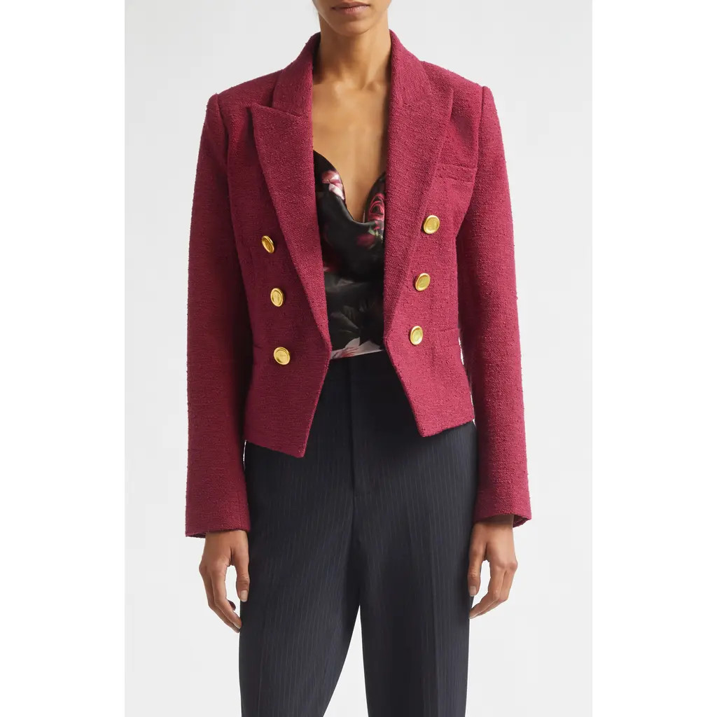 L'AGENCE Brooke Texture Double Breasted Crop Blazer in Rhododendron/blurred Rose at Nordstrom, Size 14 | Nordstrom