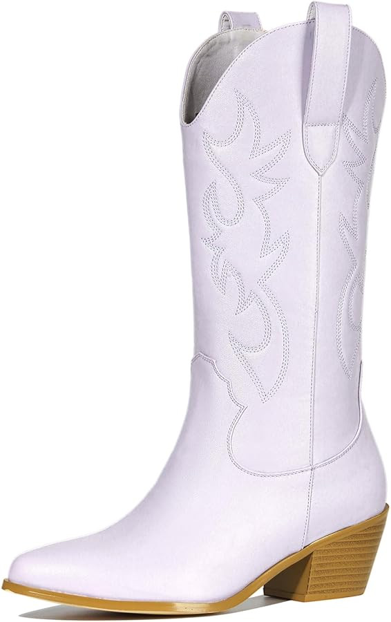 Women's Cowgirl Western Ankle Boots, Pointed Toe Low Chunky Heel 5cm Stitching Pull On Design Emb... | Amazon (CA)