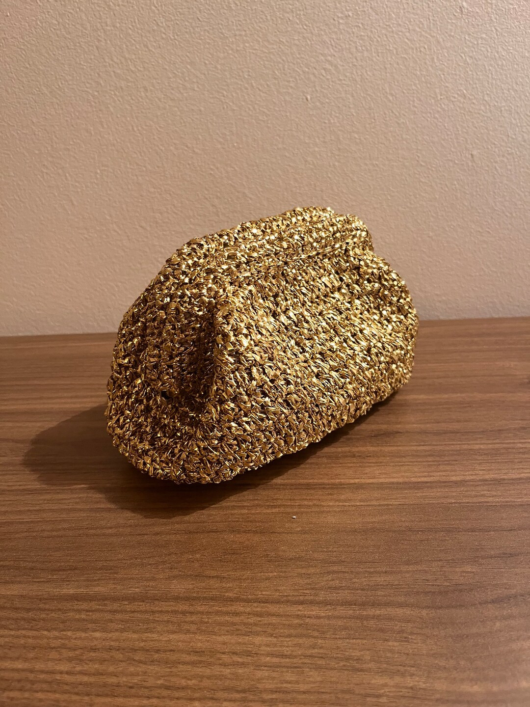 Handmade Gold Crochet Bag, Raffia Clutch Bag, Cloud Bag, Womens Purse, Gift for Her, Gold Evening... | Etsy (US)