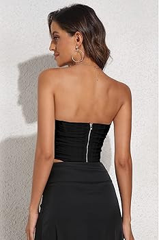 Women's Vintage Strapless Open Back Boned Mesh Bustier Zip Back Corset Bodyshaper Crop Top | Amazon (US)