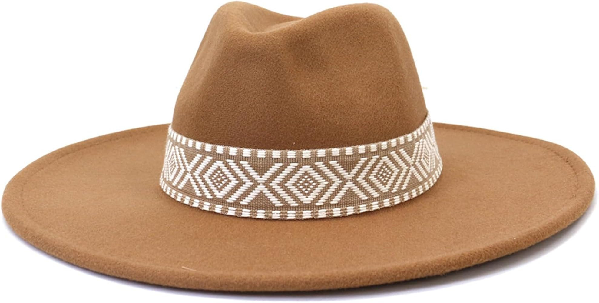 He&Yingmin Big Wide Brim Boho Western Hat for Women and Men Felt Rancher Fedora Hat with 9.5cm Fl... | Amazon (US)
