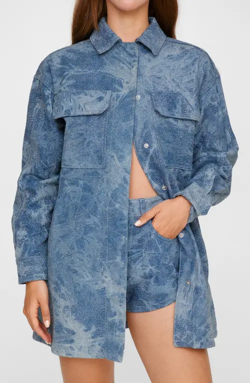 NASTY GAL Shimmer Denim Snap-Up Shirt in Authentic Denim at Nordstrom, Size 0 | Nordstrom