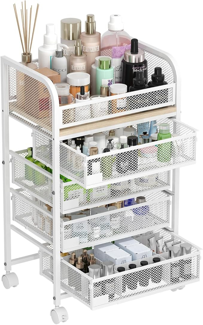 ROOMTEC Makeup Organizer with 4 Drawers, Skincare Storage, Floor Skincare Organizers with Wheels ... | Amazon (US)