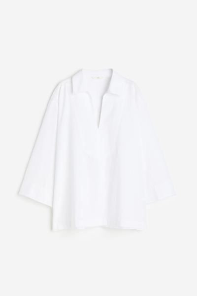 Linen-blend Pullover Shirt - White - Ladies | H&M US | H&M (US + CA)
