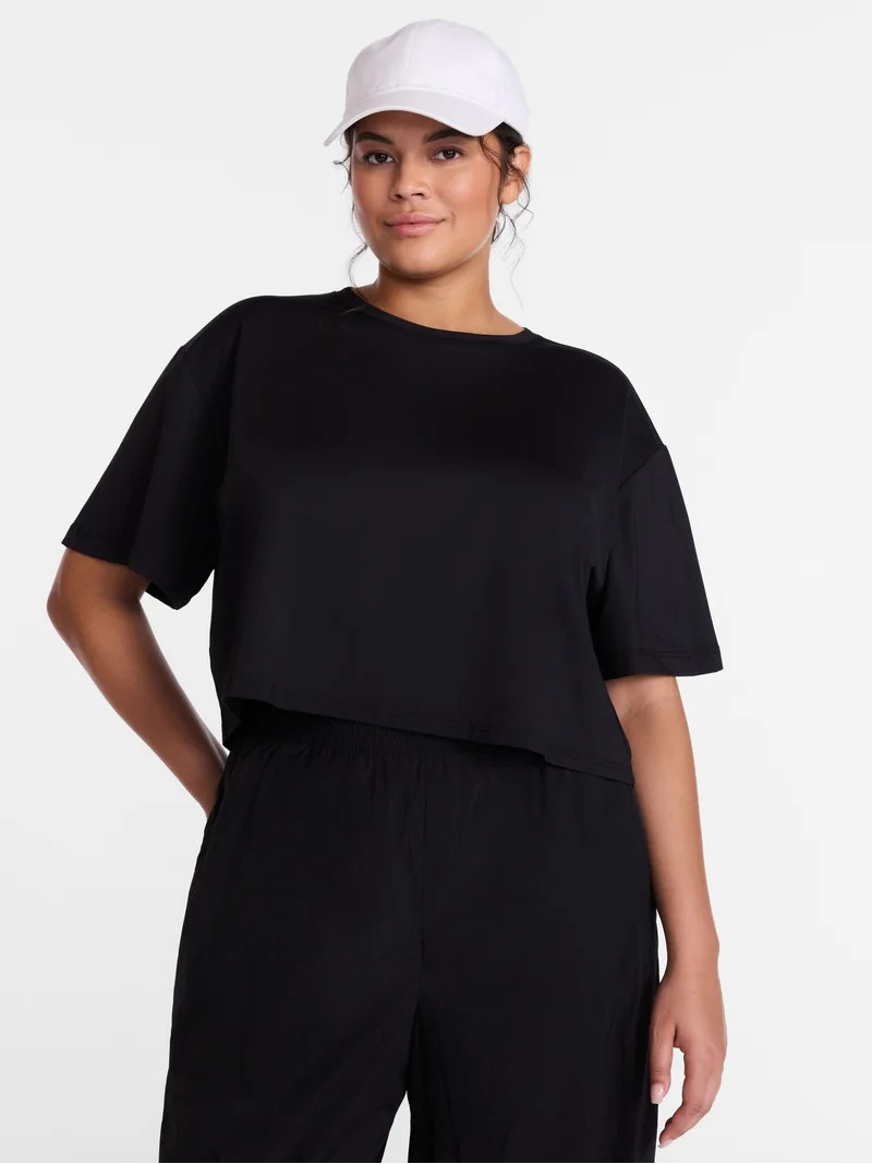 Avia Women's Cropped Boxy Tee with Short Sleeves, Sizes XS-XXXL | Walmart (US)