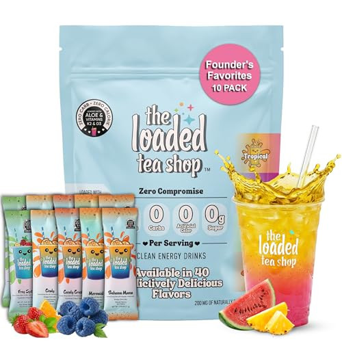The Loaded Tea Shop Energy Drink Mix Sticks, Founder’s Favorites 10 Pack, Sugar-Free, Zero Calories, 200mg Natural Caffeine, No Artificial Colors/Flavors, Powder Packets w/ B Vitamins - Energy Drink Alternative | Amazon (US)