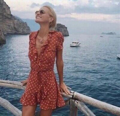 Réalisation Par Valentina Dress Size Medium Silk Orange Short Sleeve Ruffled  | eBay | eBay UK