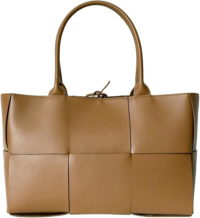 Women Leather Woven Shoulder Bag,Ladies Top Handle Satchel Tote Work Bag with Matching Clutch… | Amazon (US)