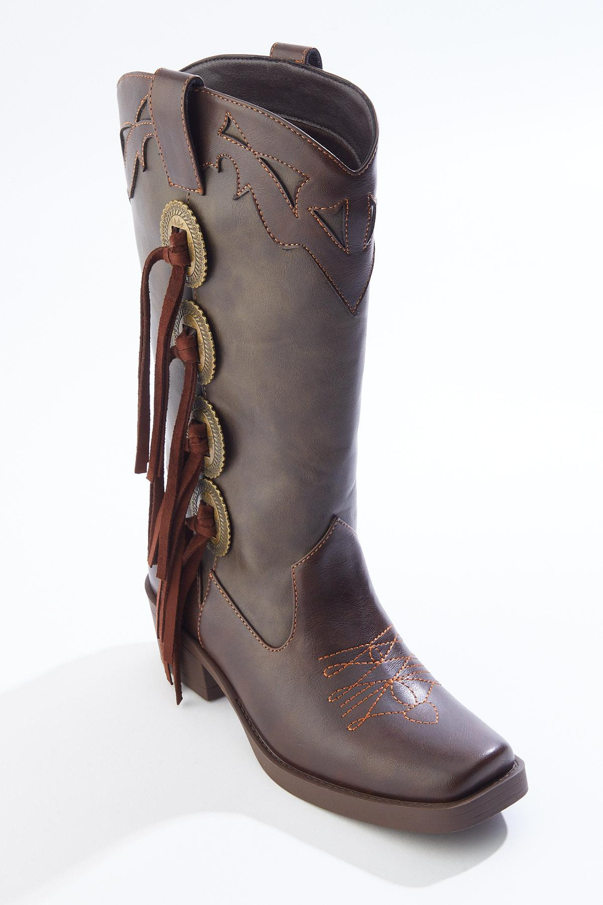 Concho Fringe Snip Toe Western Boots | Cato Fashions