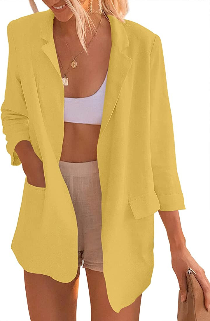 ANRABESS Womens 2023 Spring Summer Casual Open Front Long Sleeve Lightweight Work Office Jackets ... | Amazon (US)