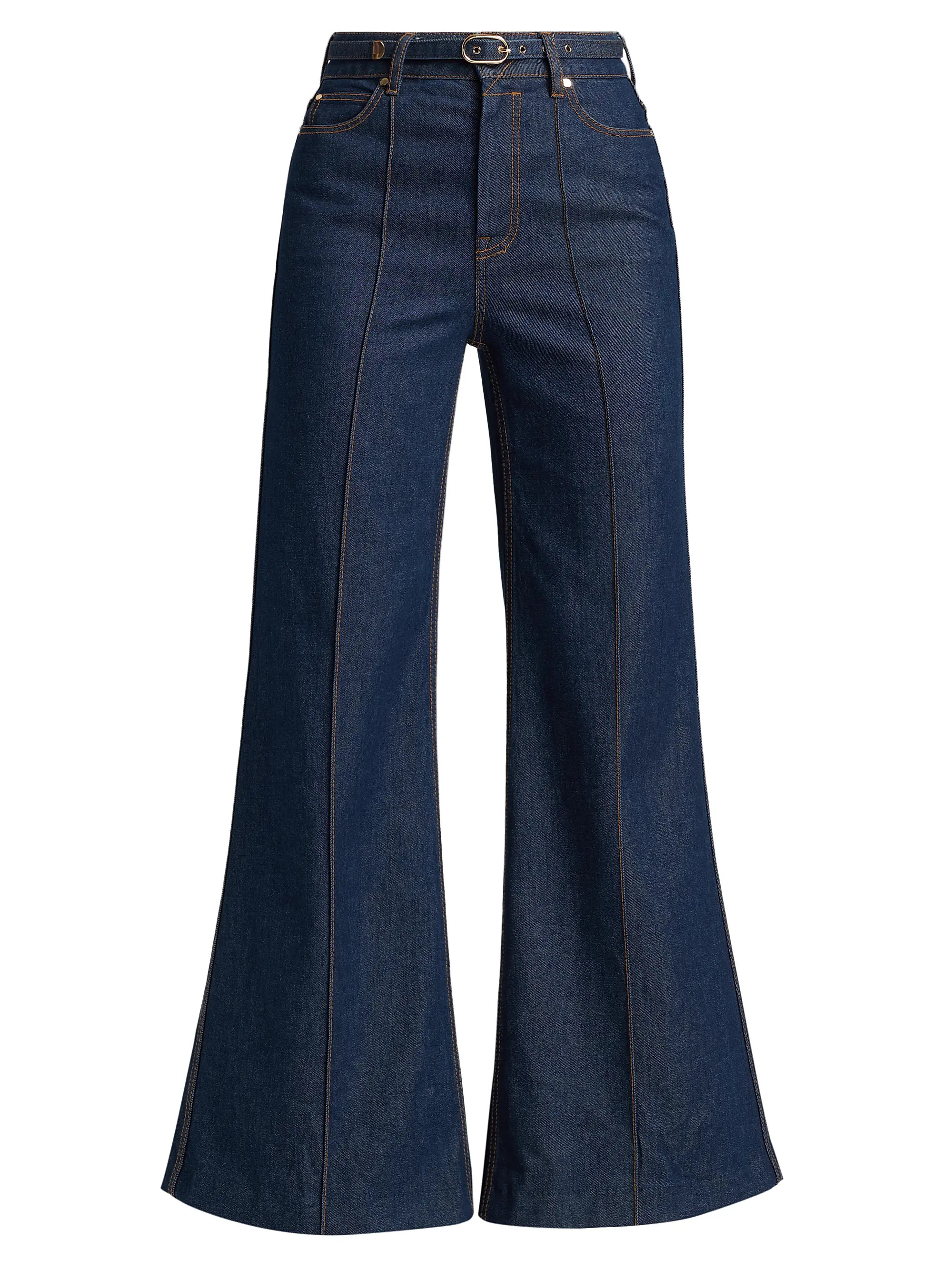 Belted High-Rise Wide Flare Jeans | Saks Fifth Avenue