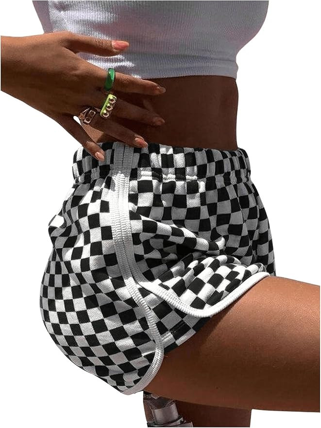 SOLY HUX Women's Plaid Shorts Checkered Elastic High Waisted Casual Summer Track Shorts | Amazon (US)