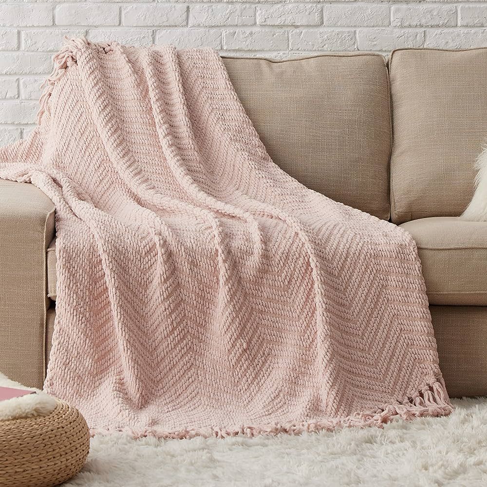 Bedsure Pink Throw Blanket for Couch – Versatile Knit Woven Chenille Blanket for Chair, Super S... | Amazon (US)