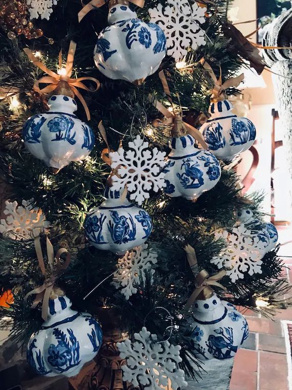 Handpainted Blue and White Paper Mache Ornaments | Etsy | Etsy (US)