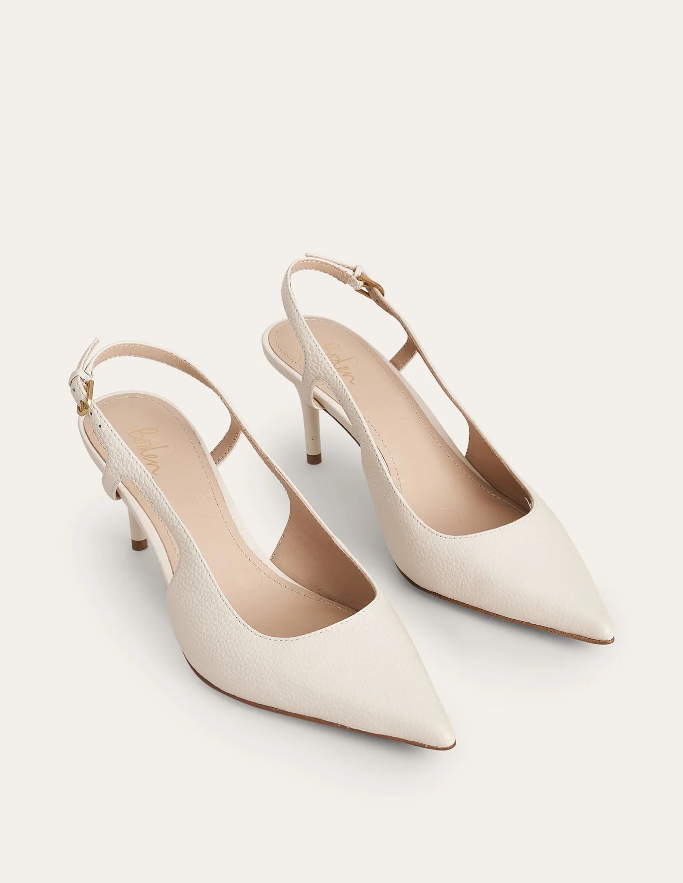 Cut-out Sling Back Heels - Off White Tumbled Leather | Boden (US)
