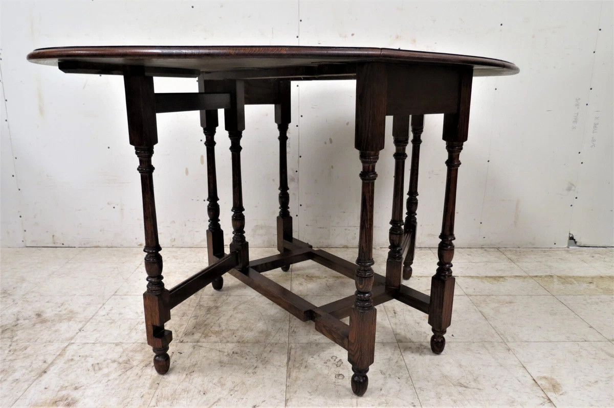 Vintage English Tiger Oak Oval Drop Leaf Gate Leg Dining Table | eBay US