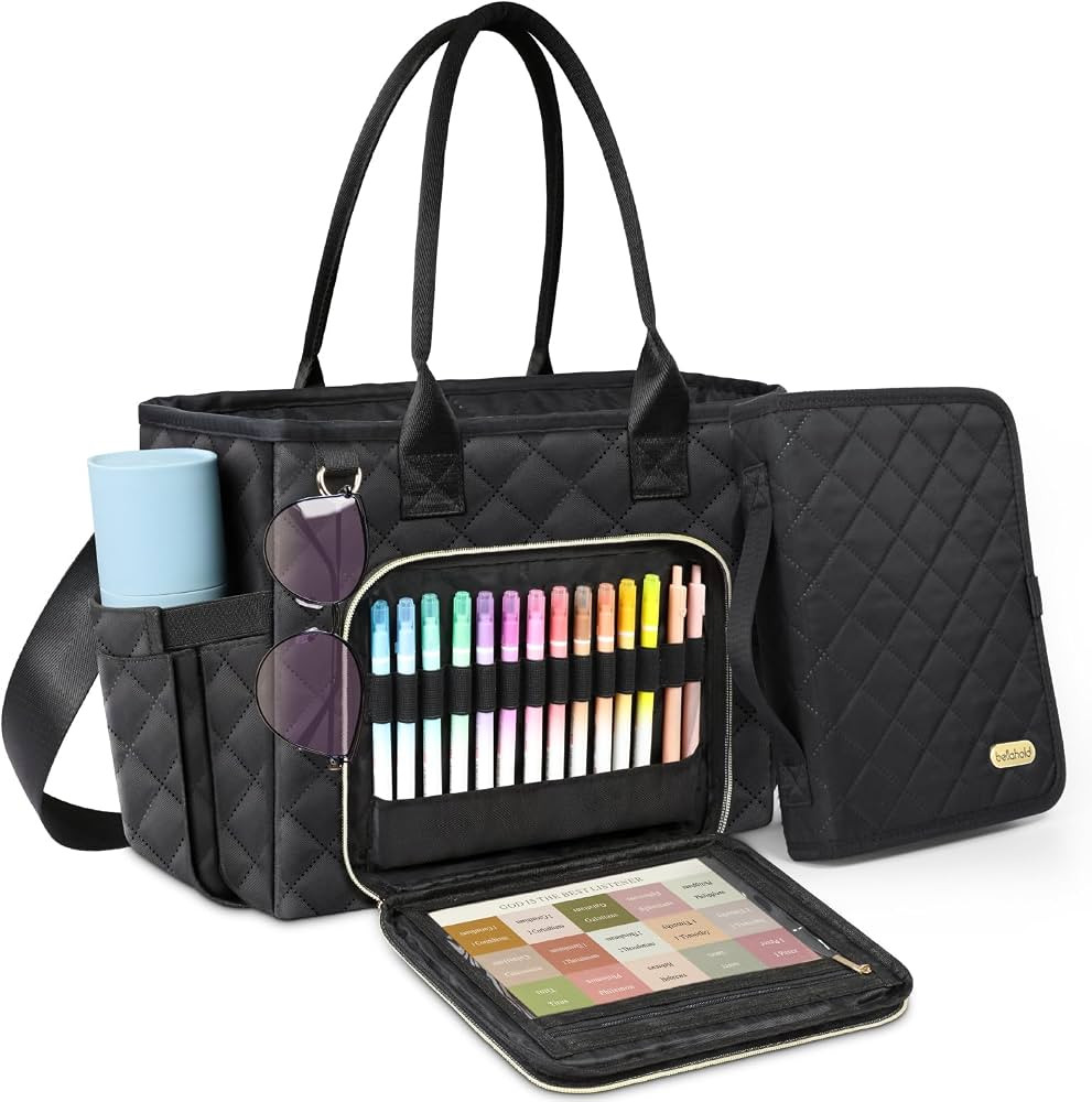 Large Bible Bag with Bible Cover Case for Women, Church Bag with Shoulder Strap, Quilted Bible Co... | Amazon (US)