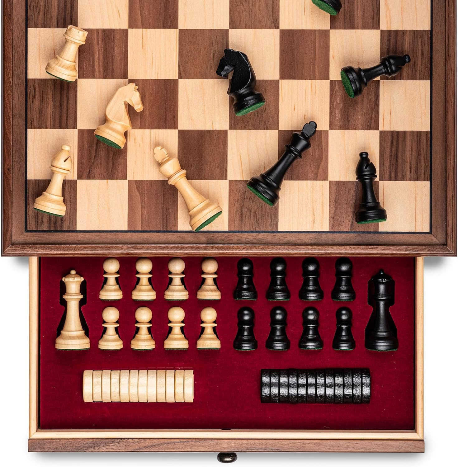 A&A 15 inch Walnut Wooden Chess Set with Storage Drawer, Triple Weighted Pieces, 3.0 inch King He... | Amazon (UK)