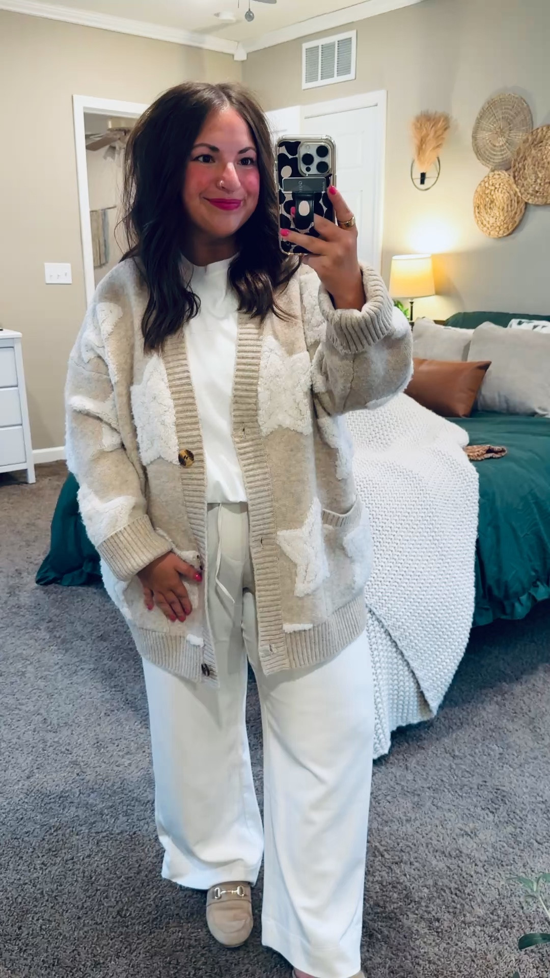 This star cardigan from Amazon is the cutest little statement layer ⭐️🤍 Cozy, comfy, and perfect for tossing on over a simple tee or tank. Such a fun piece to take you from winter into spring. Way oversized!!

mules: sold out, but linking similar options below!
pants: fit true to size (flowy fit) // wearing a short large
bubble tee: fits true to size // wearing a large
cardi: fits way oversized // wearing a large (fits like an XL or bigger) 

 

#LTKootd #LTKMidsize #LTKWorkwear