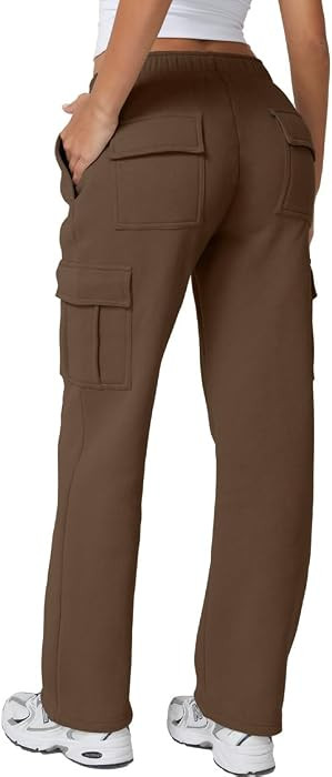QINSEN Baggy Medium Waist Elastic Sweatpants for Womens Casual Long Fleece Cargo Pants with Pocke... | Amazon (US)