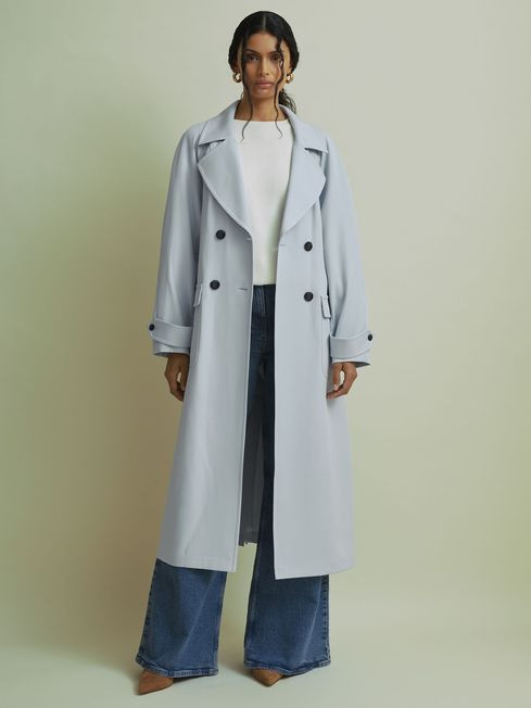 Florere Double Breasted Coat in Pale Blue | Reiss US