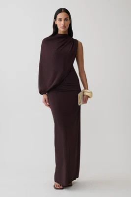 Yuri Gather Sleeve Maxi Dress / Chocolate | MESHKI | XS | MESHKI US