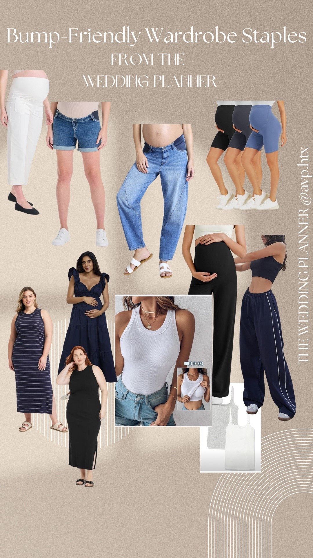 Nobody warns you for how quickly your wardrobe will change and that there really isn’t much cute maternity clothes 👖👗 These pieces carried me through the second trimester and beyond. Comfy, chic, and bump-approved 🙌 #BumpStyle #MaternityOOTD 


These are my personal staples 
- 3 Jean type bottoms: I preferred the ones that didn’t go over the bump. 
-3 +bodycon & flowy maxi dresses  
-3 athletic/comfy bottoms 
-obsessed with tanks with built in bras 


Hot take *** 
Just buy regular clothes and upsize 1-2x 
Anything low rise will fit you 