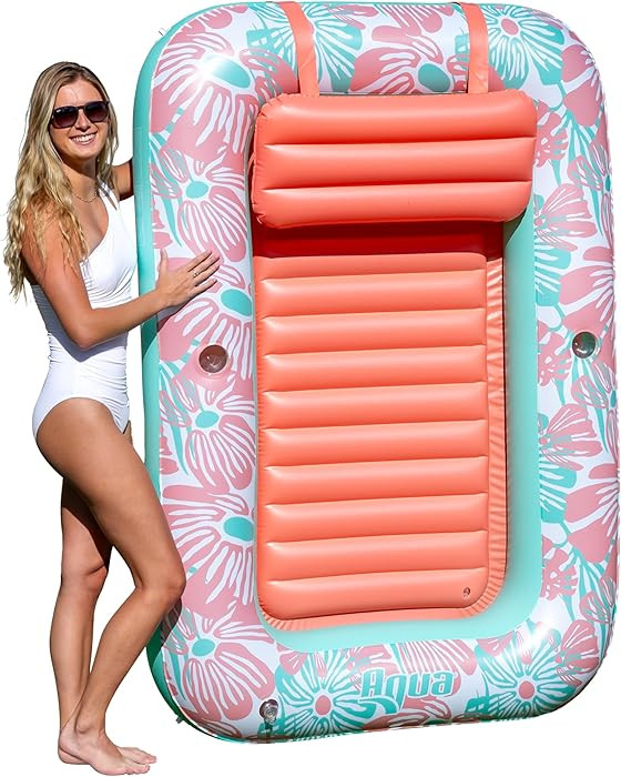 Aqua Inflatable Tanning Pool Lounger, Premium Pool Float with Cupholders and Removeable Pillow fo... | Amazon (US)