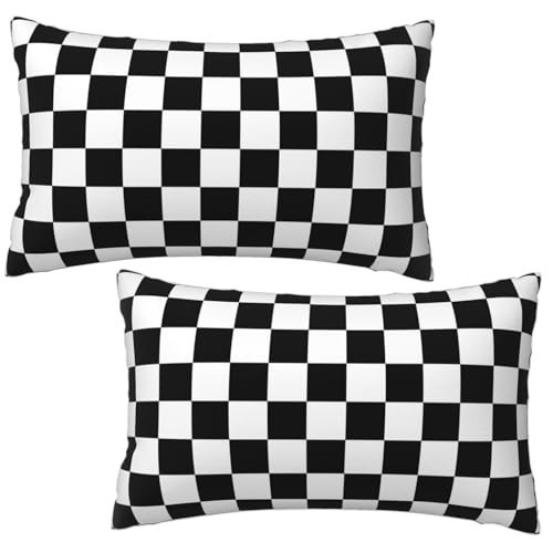 Qwalnely 2 Sets Checkered Decorative Throw Pillow Covers, 12x20 Inch for Living Room Couch Bed Sofa, Black and White Plaid Home Decor, Soft Cushion Case | Amazon (US)