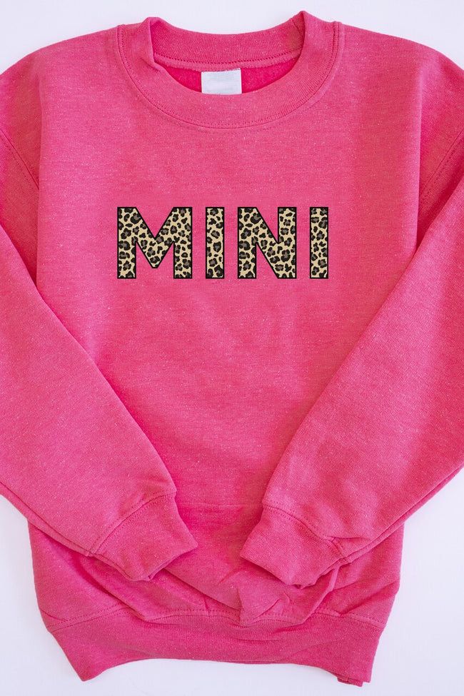 Mini Animal Print Kids Sweatshirt Safety Pink | The Pink Lily Boutique
