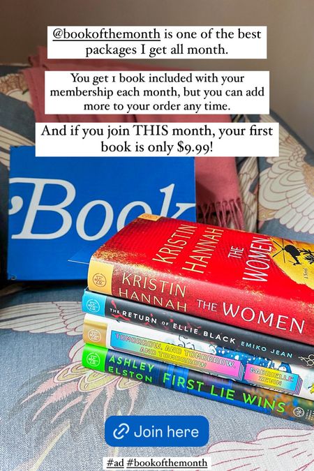 I’m working with one of my favorite companies, Book of the Month, right now and they have an AMAZING deal this month for new members–– get your first book for only $9.99!

I’ve used BOTM for years now, and it’s still my favorite package to open each month (and you know I get a lot of packages). It’s a monthly subscription where you select 1 book from their curated list each month, and then if you want to add more books to your order, you can. 

Your membership includes 1 book each month, and if you become a member in July, your first book is $9.99! #ad