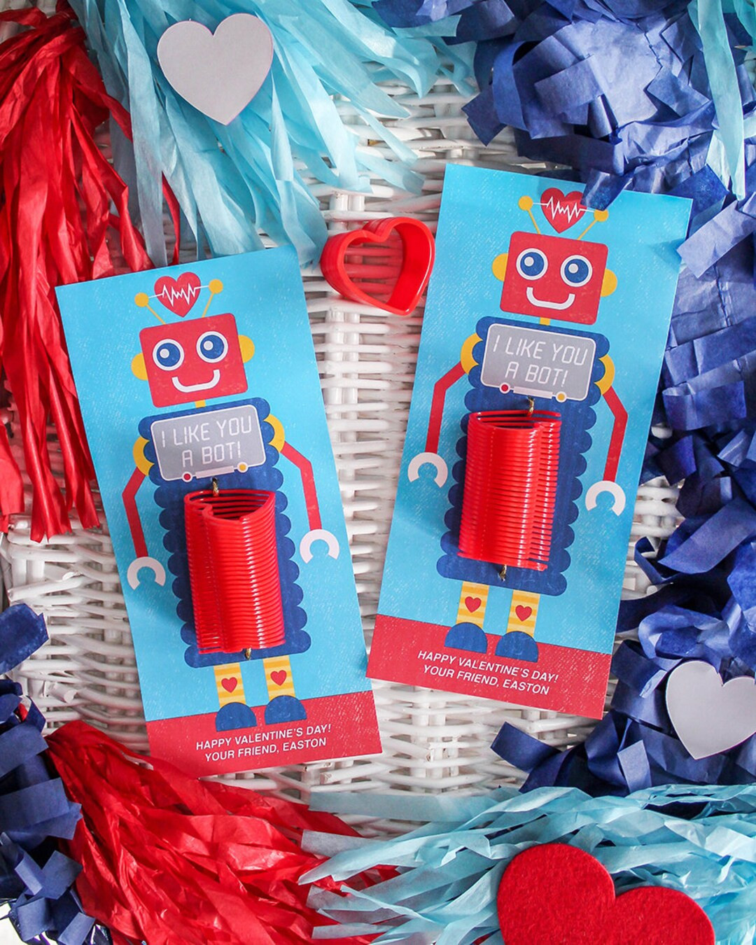 Robot kids valentine, slinky valentine, robot, school valentine, classroom valentine, printable, ... | Etsy (US)