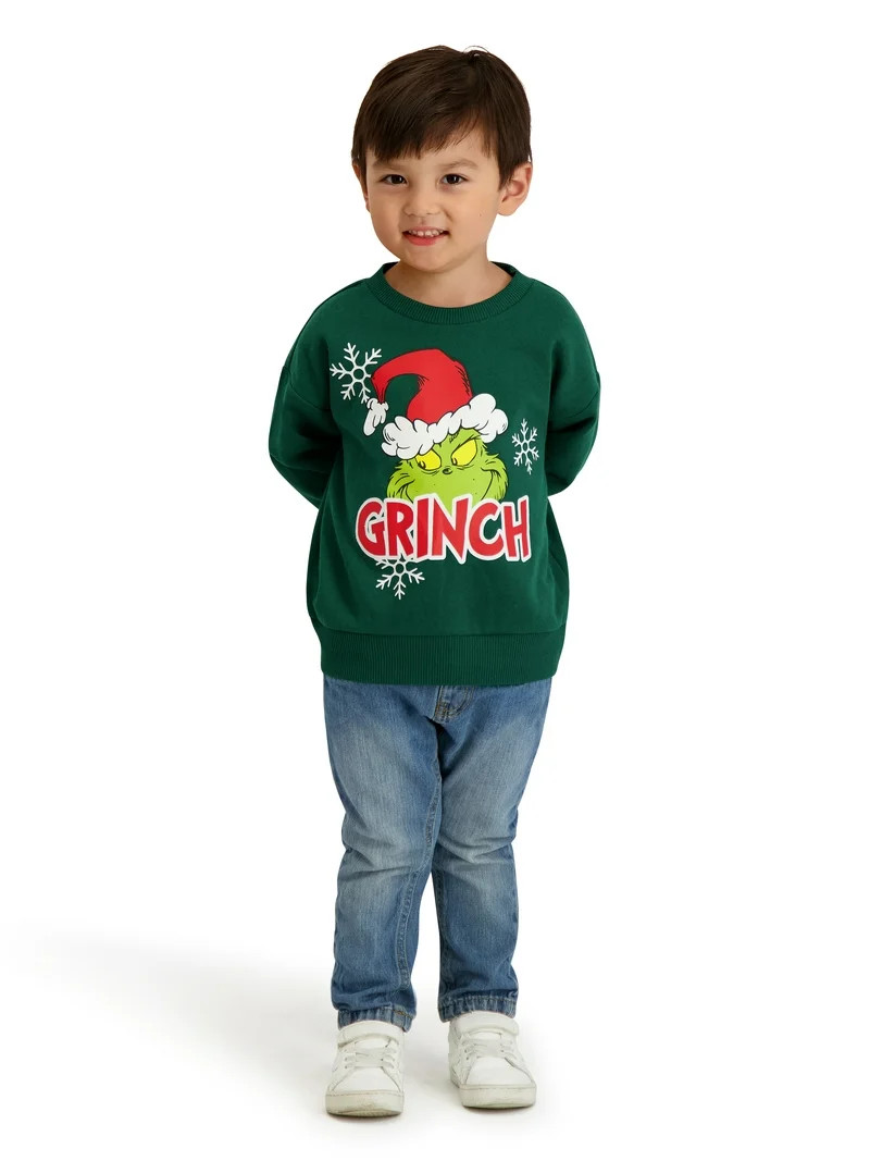 Dr. Seuss The Grinch Toddler Unisex Long Sleeve Green Sweatshirt, Sizes 12M-5T | Walmart (US)