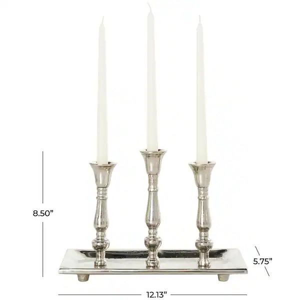 Silver Aluminum Candle Candelabra with Candle Plate - Silver - 12"W, 9"H | Bed Bath & Beyond