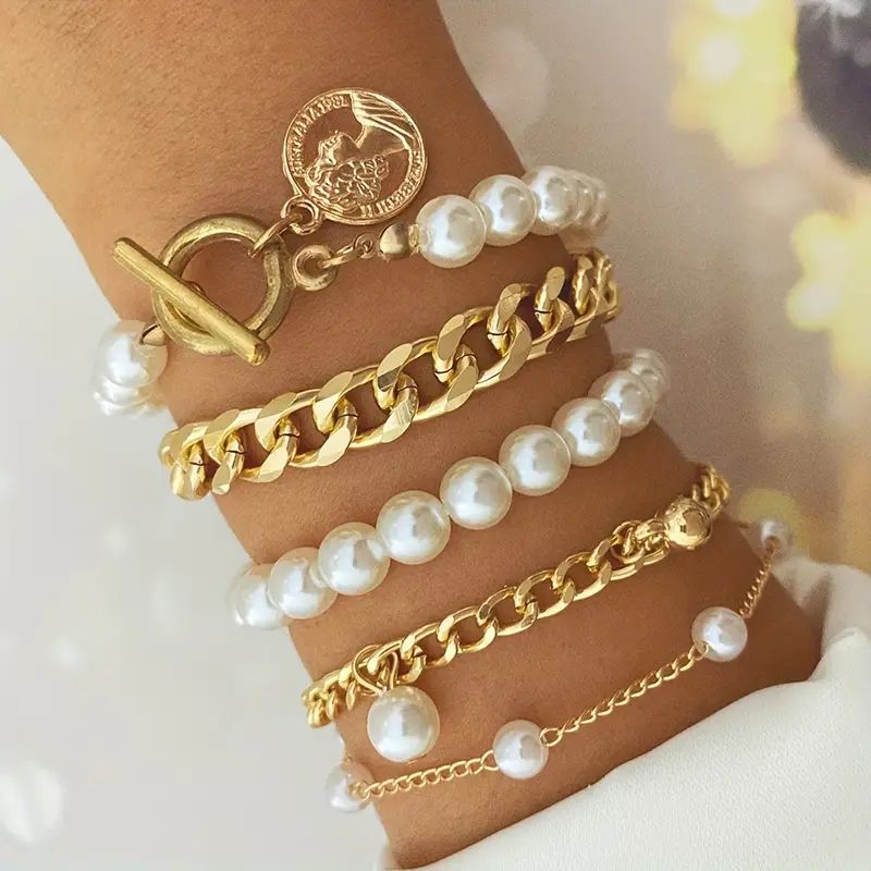 Large Imitation Pearl Bracelet For Women Golden Luxury Accessories Gift OT Buckle Multilayer Brac... | Temu Affiliate Program