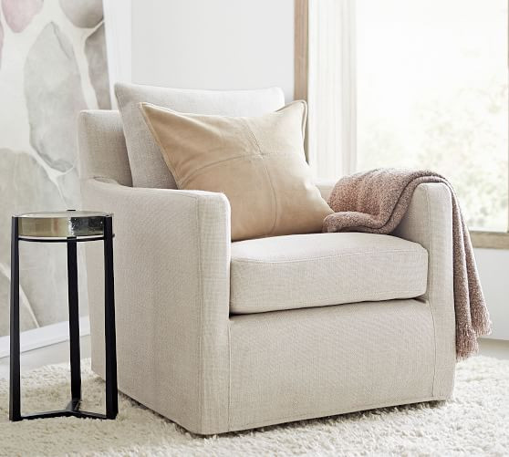 Ayden Square Arm Slipcovered Swivel Glider | Pottery Barn (US)
