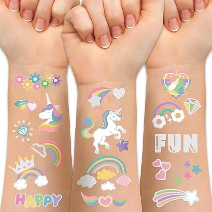 Temporary Tattoo for Kids Unicorn Rainbow Flower Cute-118 Glitter Styles Crown Swan Metallic Wate... | Amazon (US)