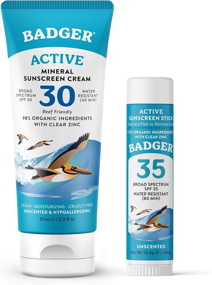 Badger Mineral Sunscreen Combo, SPF 30 Cream & SPF 35 Face Stick, Organic Ingredient with Mineral... | Amazon (US)