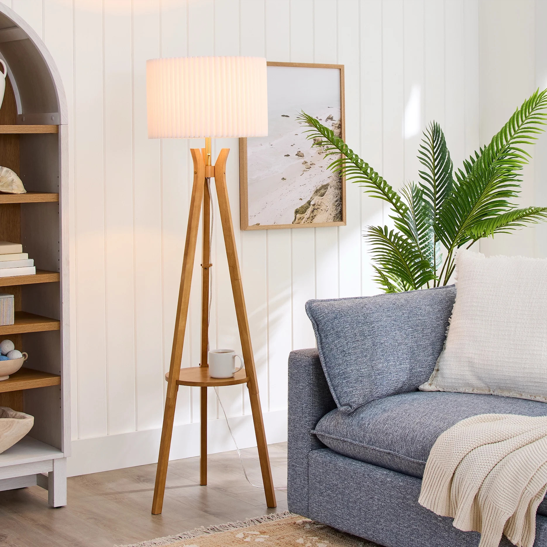 Better Homes & Gardens 63" Natural Wood Tripod Floor Lamp with Pleated Shade | Walmart (US)