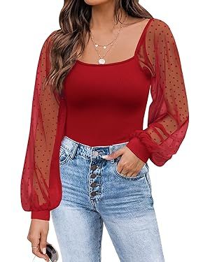 DOROSE Womens Mesh Long Sleeve Shirts Casual Blouses Tops | Amazon (US)