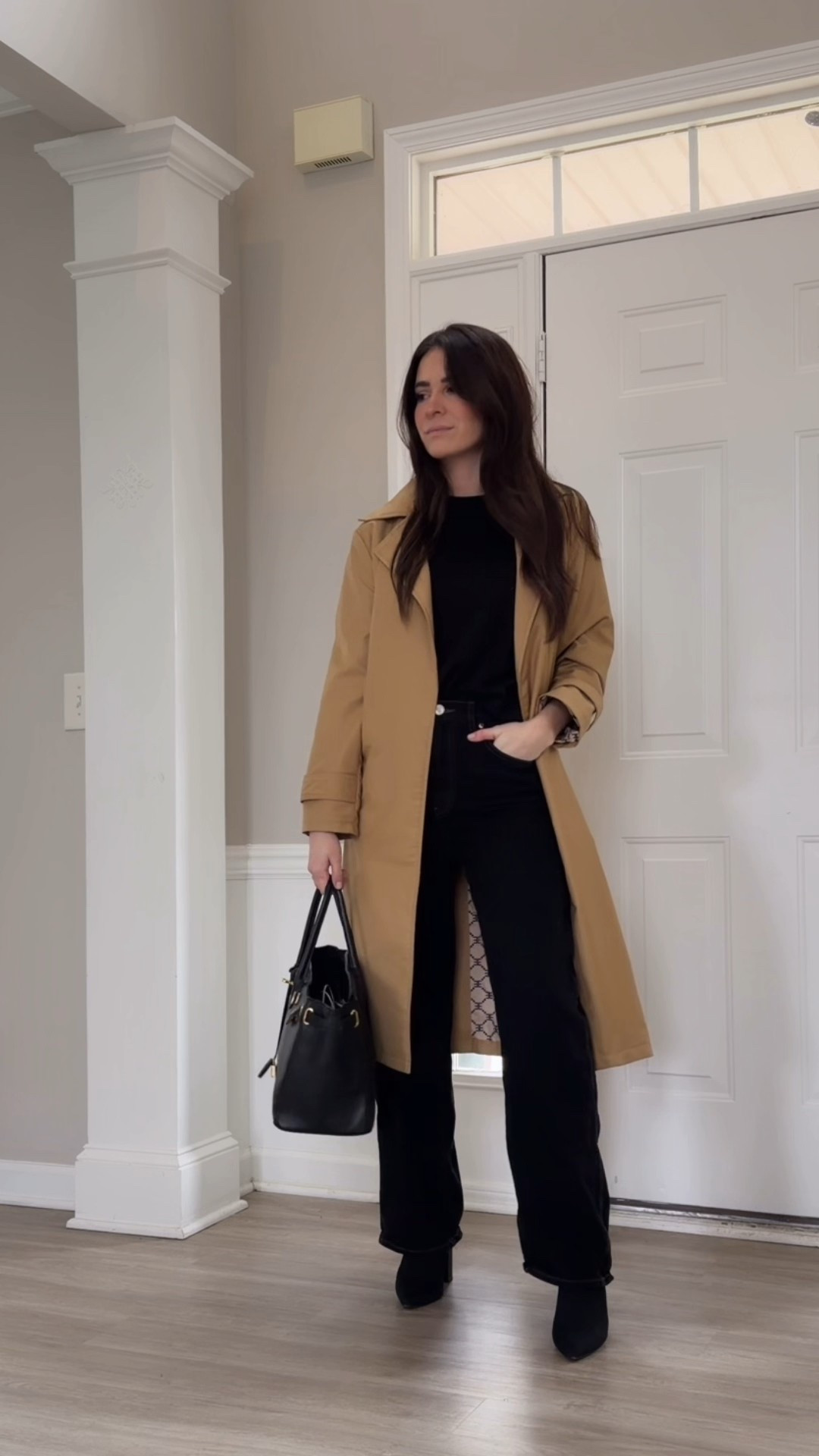 Office outfit, chic style, uniform dressing, Hudson jeans, trench coat, trench, black jeans 

#LTKootd #LTKWorkwear