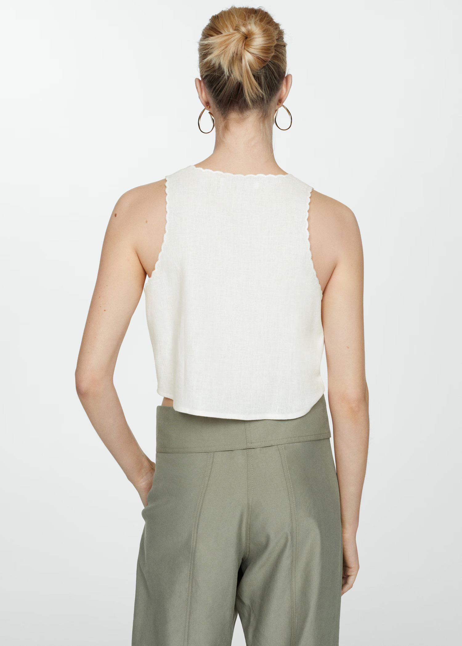Openwork detail linen top | MANGO (US)